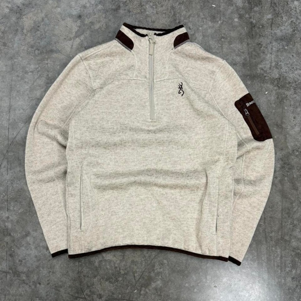 Browning‎ Tan & Brown Pullover Fleece Lined Quarter Zip Size M